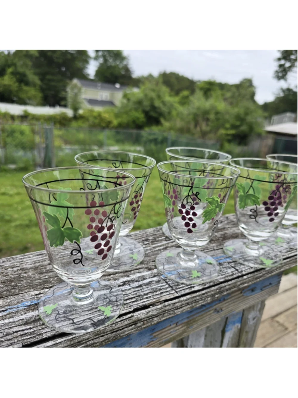 MCM Mid Century Hand Painted Franciscan Ware Wine Glasses Goblets 6 pc Set